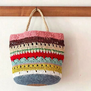 Customizable Striped Crochet Shoulder Bag | Handmade Tote for Beach & Market | Ready to Ship in 6-10 Days