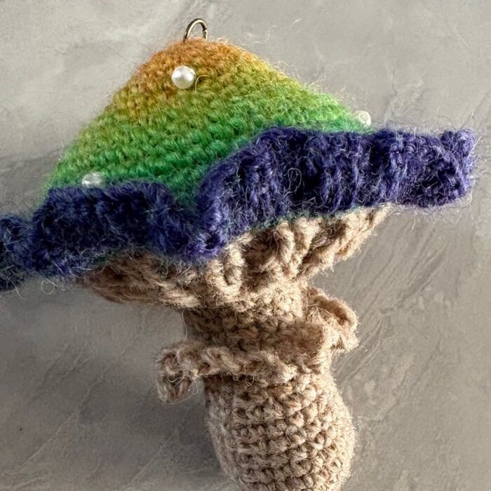 Handmade Crochet Poison Mushroom Bag Charm Amigurumi Fungus Keychain Unique Hand Dyed Yarn Gift7