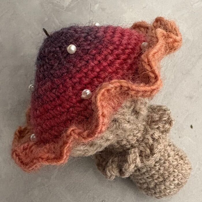 Handmade Crochet Poison Mushroom Bag Charm Amigurumi Fungus Keychain Unique Hand Dyed Yarn Gift8