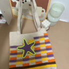 Handmade Striped Contrast Crochet Tote Summer Beach Bag1