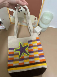 Handmade Striped Contrast Crochet Tote Summer Beach Bag1