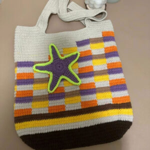 Handmade Striped Contrast Crochet Tote Summer Beach Bag