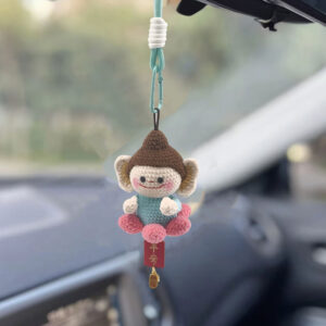 Creative Buddha Companion – Handmade Crochet Car Hanging Ornament for Wealth & Blessings